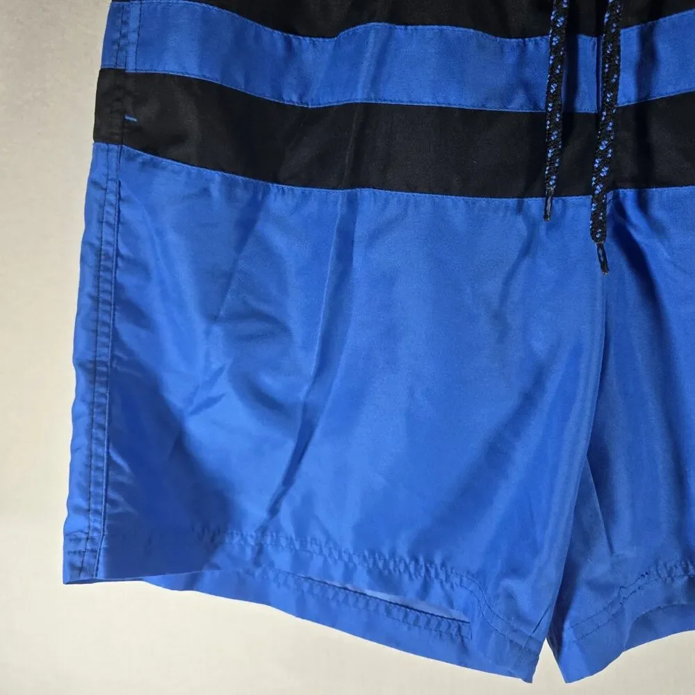 George Mens Swim Trunks Medium Blue And Black, Sizes 32-34